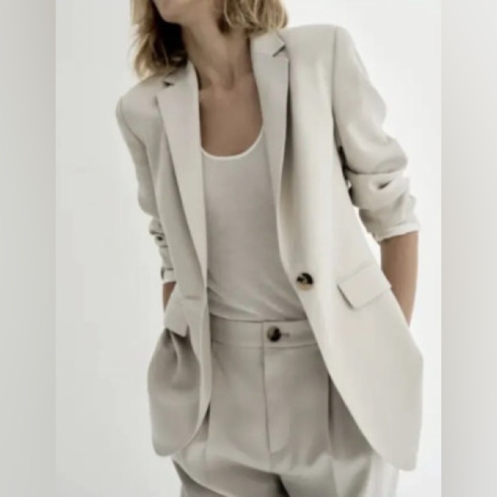 Zara Cream Blazer Tailored Minimalist Design